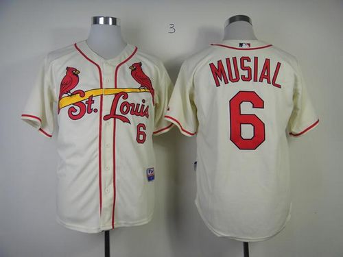Cardinals #6 Stan Musial Cream Alternate Cool Base Stitched MLB Jersey - Click Image to Close